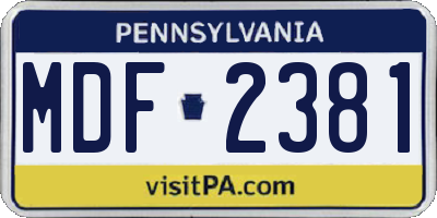 PA license plate MDF2381