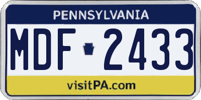PA license plate MDF2433