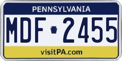 PA license plate MDF2455