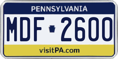 PA license plate MDF2600