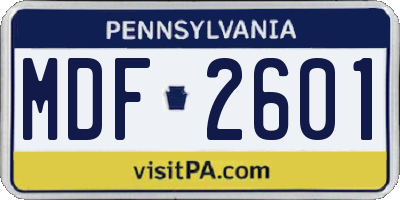 PA license plate MDF2601
