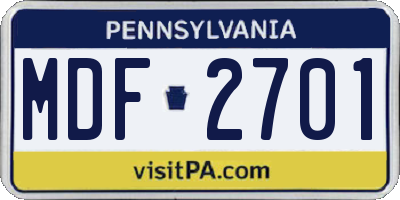 PA license plate MDF2701