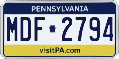PA license plate MDF2794