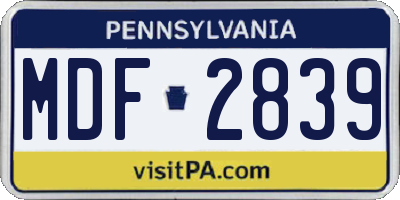 PA license plate MDF2839