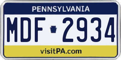PA license plate MDF2934