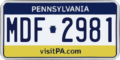 PA license plate MDF2981