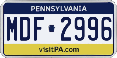 PA license plate MDF2996