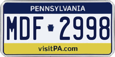 PA license plate MDF2998
