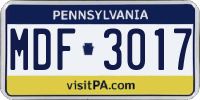 PA license plate MDF3017