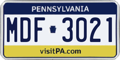 PA license plate MDF3021