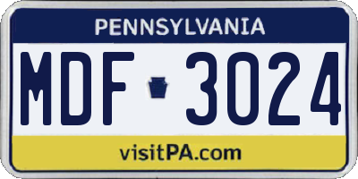 PA license plate MDF3024