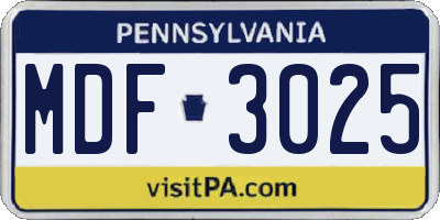 PA license plate MDF3025
