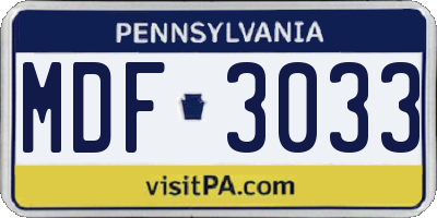 PA license plate MDF3033