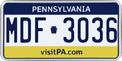 PA license plate MDF3036