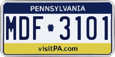 PA license plate MDF3101