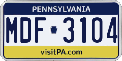 PA license plate MDF3104