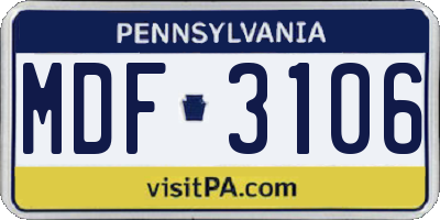 PA license plate MDF3106