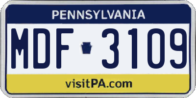 PA license plate MDF3109