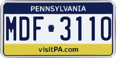 PA license plate MDF3110