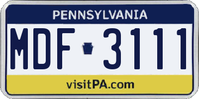 PA license plate MDF3111