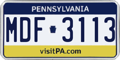 PA license plate MDF3113