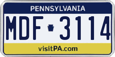 PA license plate MDF3114