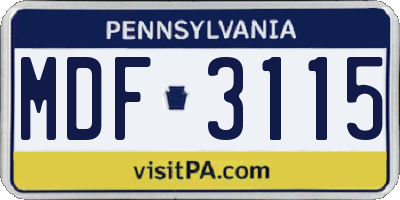 PA license plate MDF3115