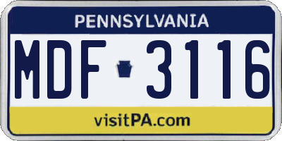 PA license plate MDF3116