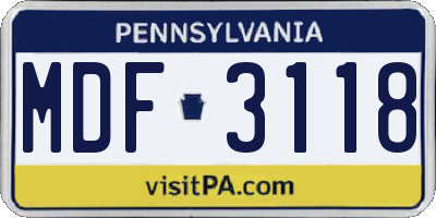 PA license plate MDF3118
