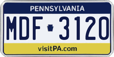 PA license plate MDF3120