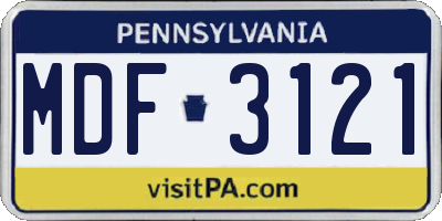 PA license plate MDF3121