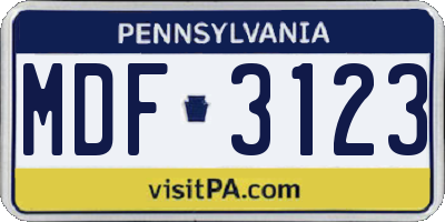 PA license plate MDF3123