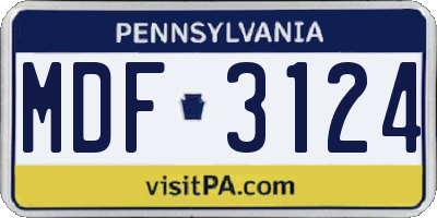 PA license plate MDF3124