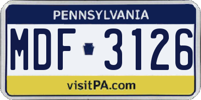 PA license plate MDF3126