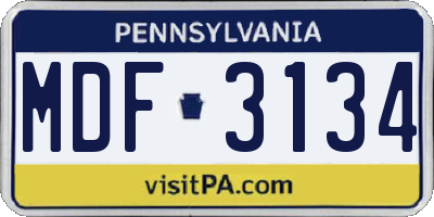 PA license plate MDF3134