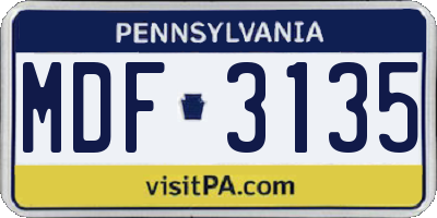 PA license plate MDF3135