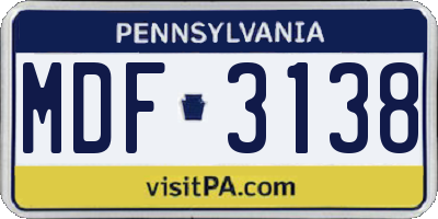 PA license plate MDF3138