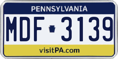 PA license plate MDF3139