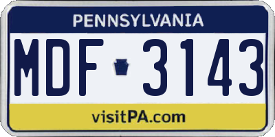 PA license plate MDF3143