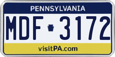 PA license plate MDF3172