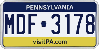 PA license plate MDF3178