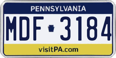 PA license plate MDF3184