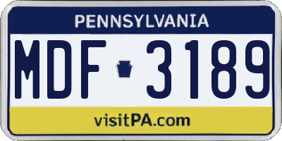 PA license plate MDF3189