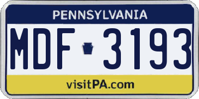PA license plate MDF3193