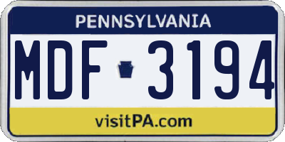 PA license plate MDF3194