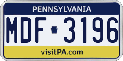 PA license plate MDF3196