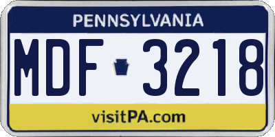 PA license plate MDF3218