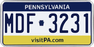 PA license plate MDF3231