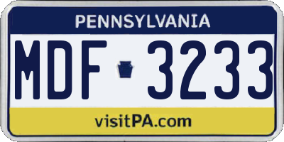 PA license plate MDF3233