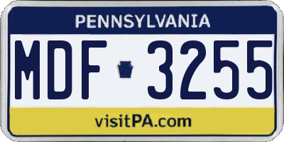 PA license plate MDF3255